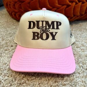Pink brown and Cream 'Dump That Boy' trucker hat
